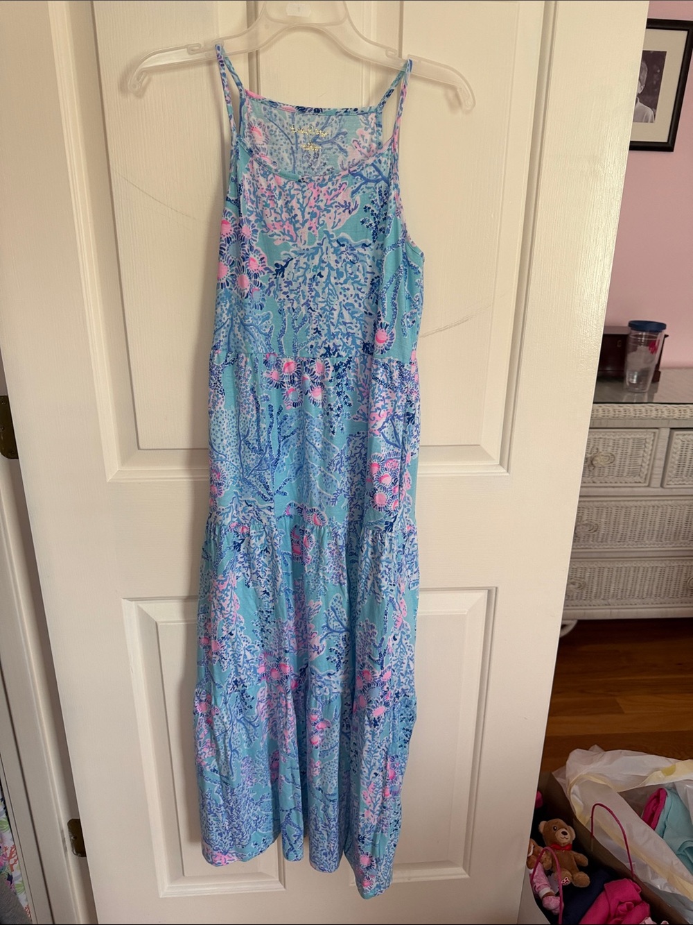 Lilly Pulitzer Girls Light Blue & Pink Floral Maxi Dress
